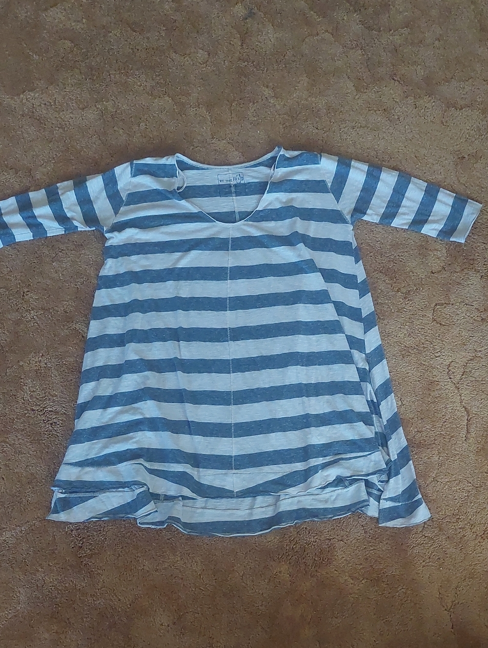We The Free Heather Gray and Cream Striped Tee Tunic